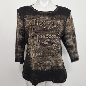 Cactus Brand Graphic Long-Sleeve Bohemian Hippie Retro Top Size X-Large